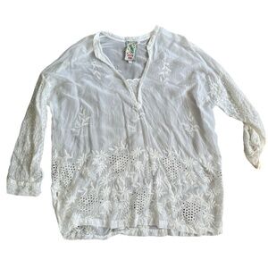 Johnny Was Ellie Cupro white tunic top size PL
